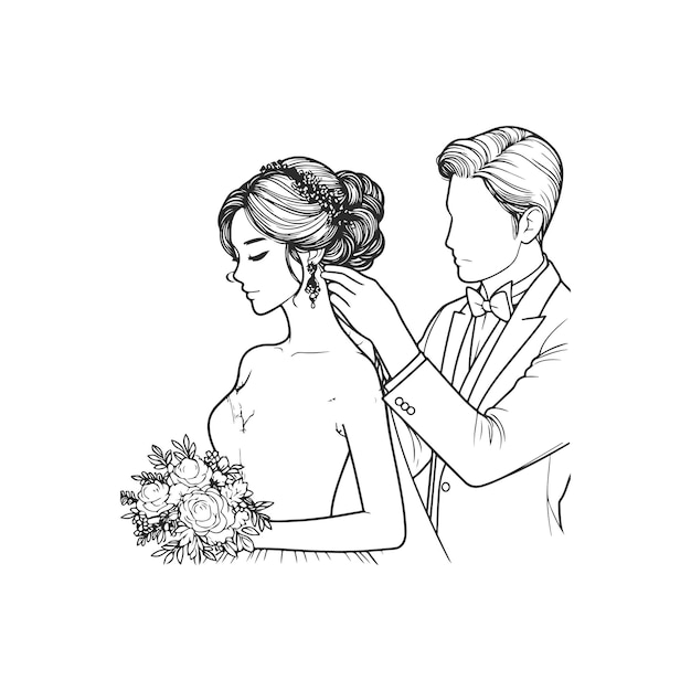 Vector continuous one line drawing of a wedding couple vector illustration