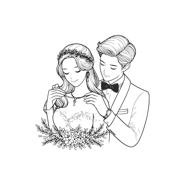 Vector continuous one line drawing of a wedding couple vector illustration