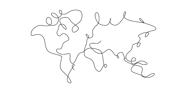 Continuous one line drawing of a world map Business concept Earth planet silhouette isolated on white background