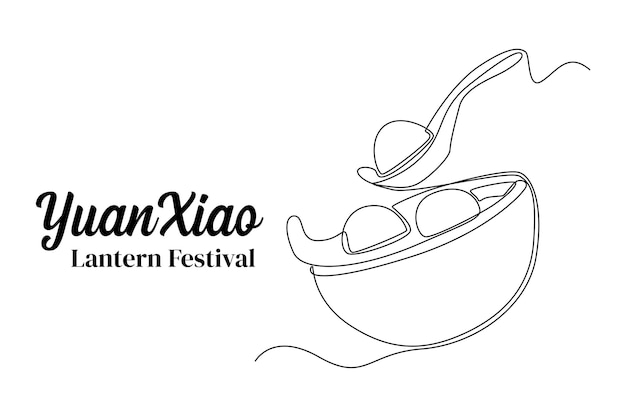 Continuous one line drawing Yuanxiao sweet dumplings balls Traditional food Lantern festival concept Single line draw design vector graphic illustration