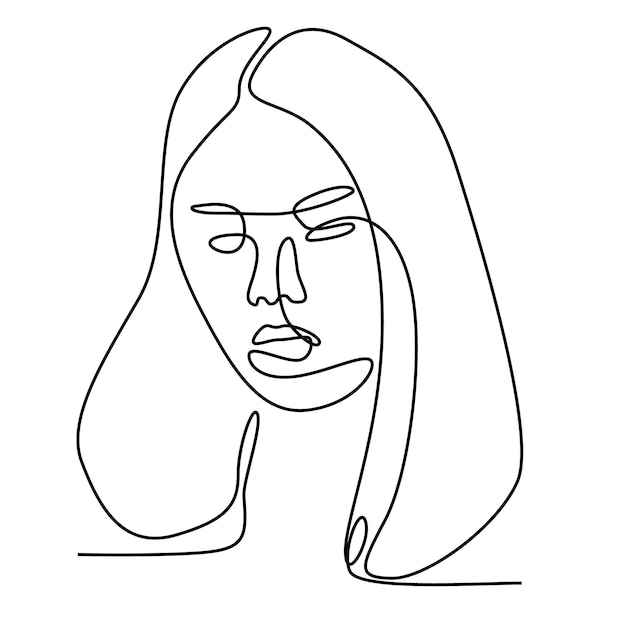 Continuous one line hand drawing of woman face line art feminine