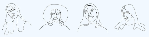 Continuous one line hand drawing of woman face line art feminine