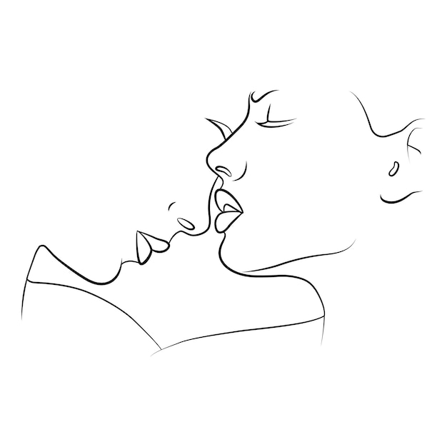 Continuous one line A kiss of two lovers Newlyweds people kiss each other