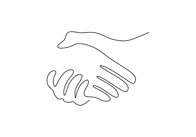 Continuous one line vector illustration of a handshake Business agreement concept isolated on white background Shaking hands of business partners drawn by one line in minimalism design