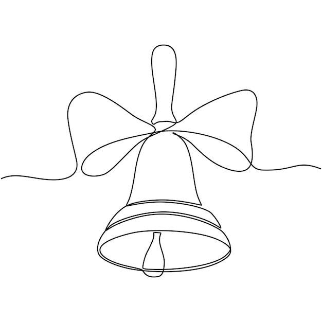 Continuous one single line drawing School traditional hand bell and ribbon icon vector illustration