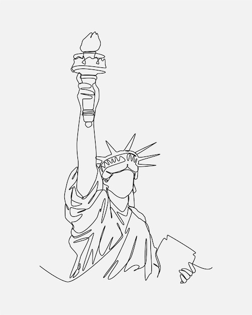 Vector continuous one single line drawing of statue of liberty half body editable stroke vector isolated