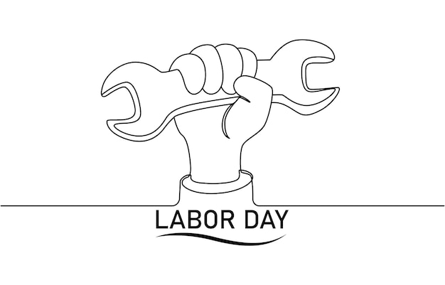 Continuous simple line drawing Labor Day doodle art design hand outline building pro vector