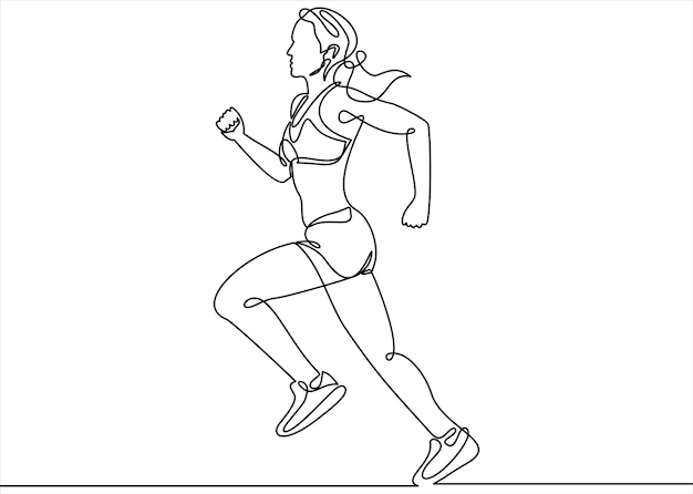 continuous single drawn one line girl on a run