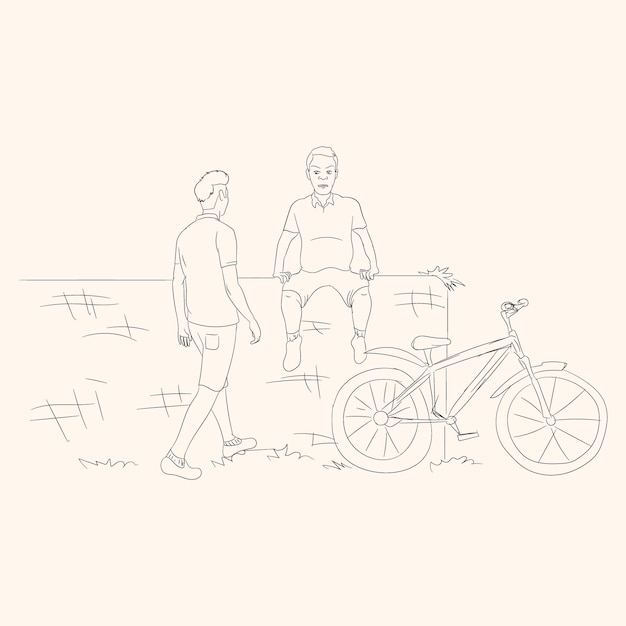 continuous single drawn one line of loving couple riding bicycles handdrawn picture silhouette