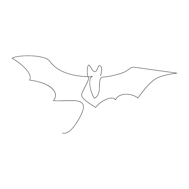 Continuous single line art drawing of cute flying bat for outline vector