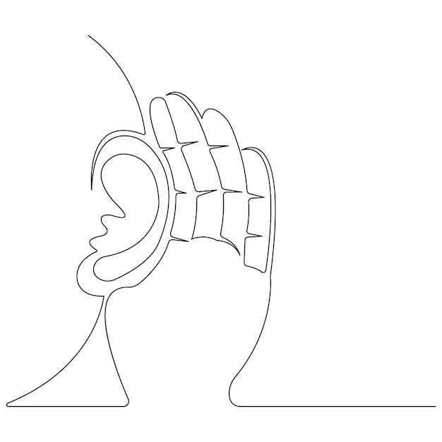 Continuous single line art drawing of human ear outline vector illustration