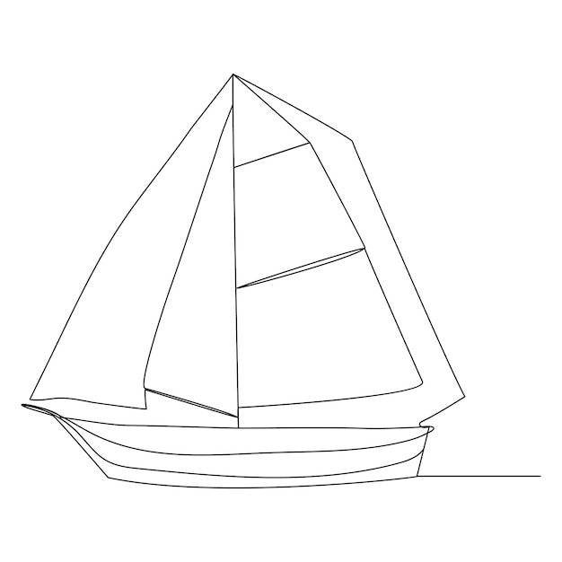 Continuous single line art drawing one line illustration art on Sailboat