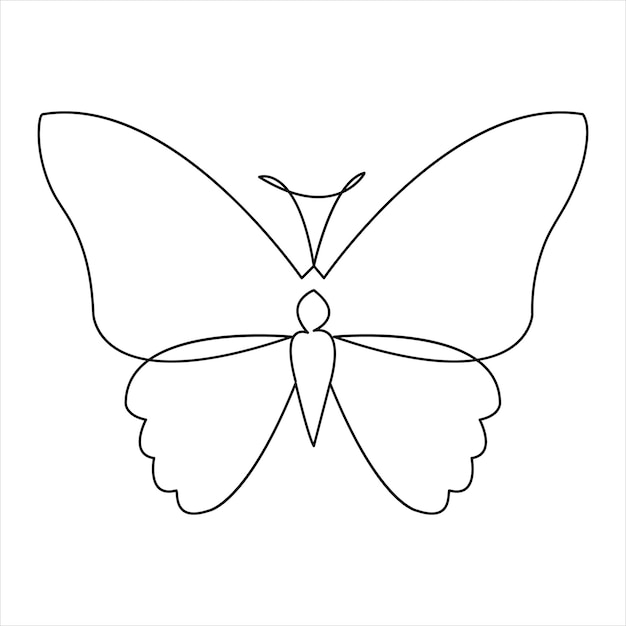 Continuous single line butterfly design hand drawn minimalism outline vector illustration