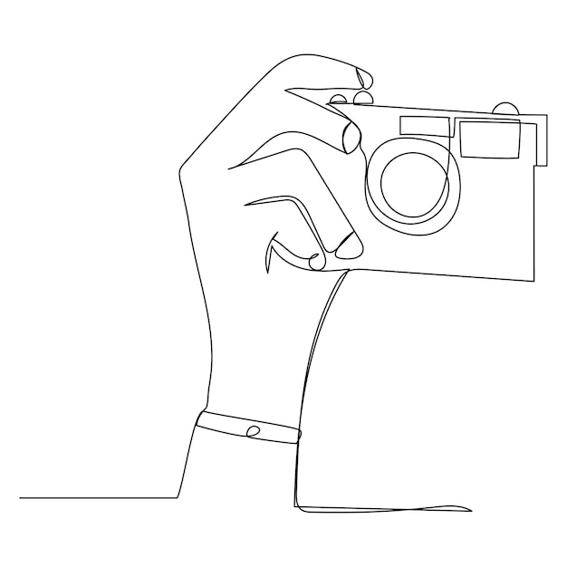 Continuous single line camera one line art drawing illustration art on camera