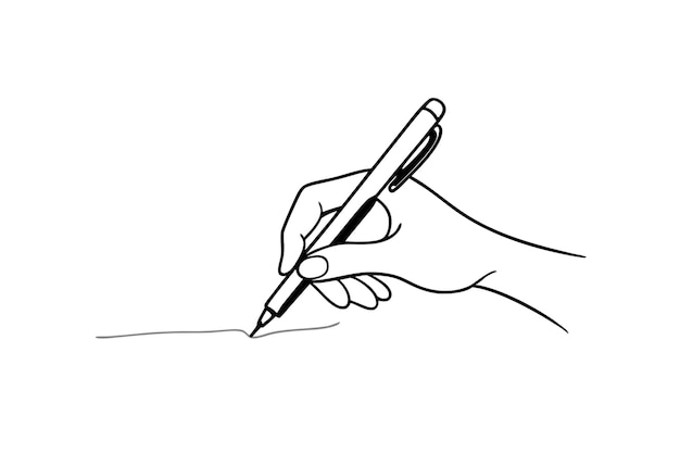 continuous single line drawing of a hand writing with ballpoint pen line art vector illustration