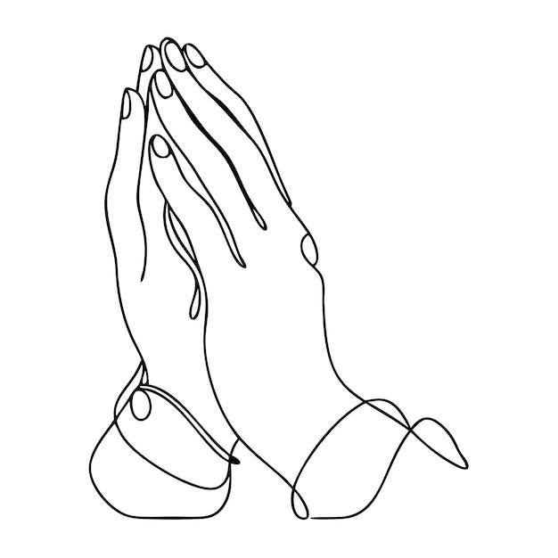 continuous single line drawing of hands clasped in prayer as a line art vector illustration 14