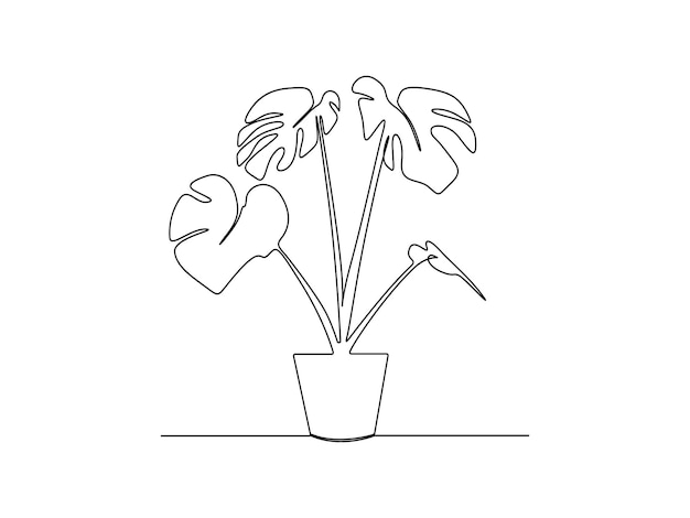 Continuous single line drawing of house plant in a pot tree vector illustration free vector