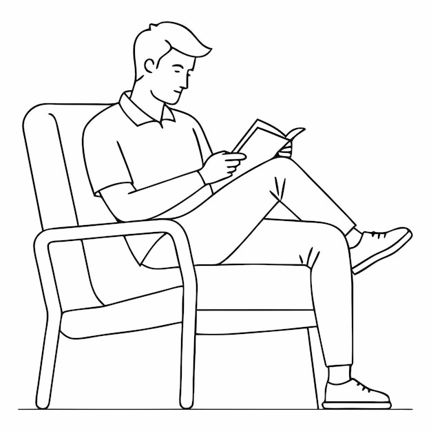 continuous single line drawing of man in comfortable armchair reading a book vector illustration 22