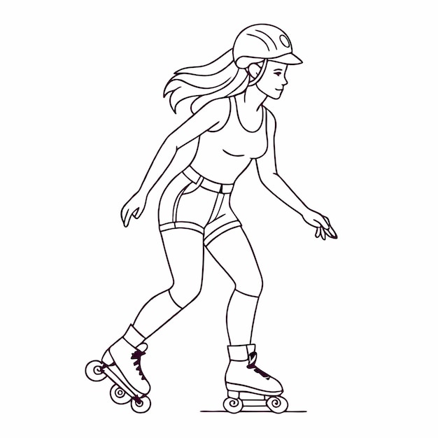 continuous single line drawing of a young woman on inline skates soild color The artwork should be a line art vector illustratio 14