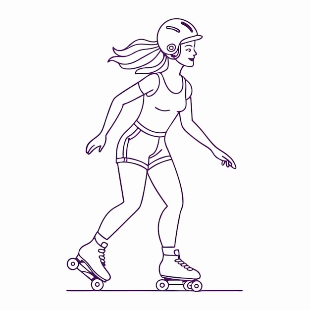 continuous single line drawing of a young woman on inline skates soild color The artwork should be a line art vector illustratio 25