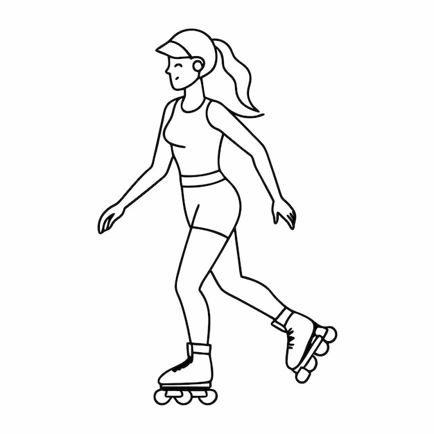 continuous single line drawing of a young woman on inline skates soild color The artwork should be a line art vector illustratio 30