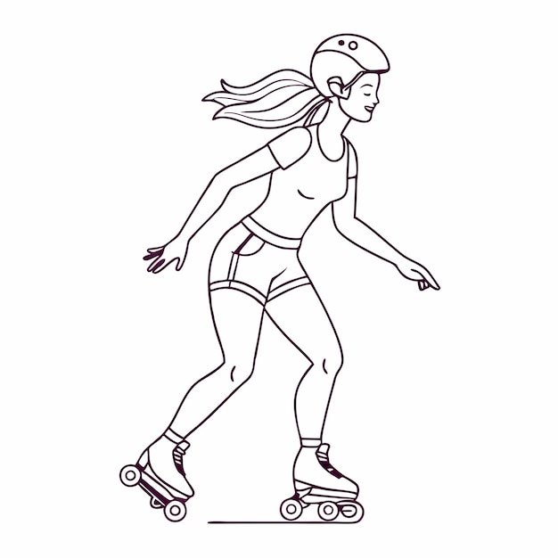 Vector continuous single line drawing of a young woman on inline skates soild color the artwork should be a line art vector illustratio 35