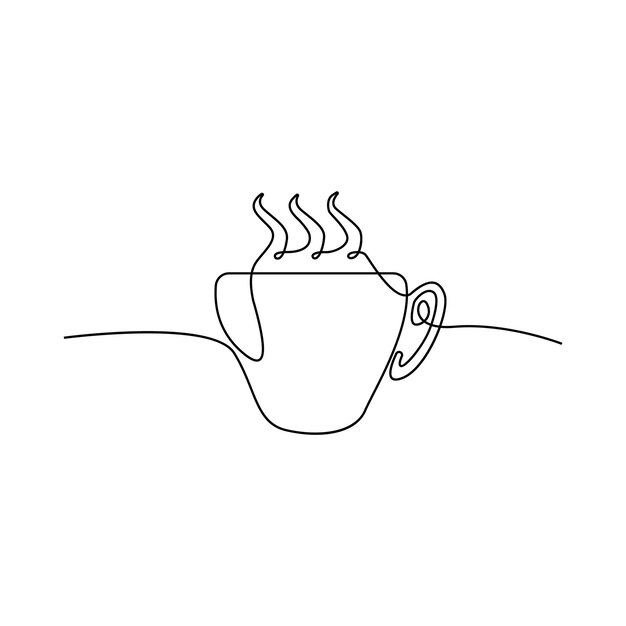 continuous single line hand drawn cup of coffee with steam vector illustration minimalist design