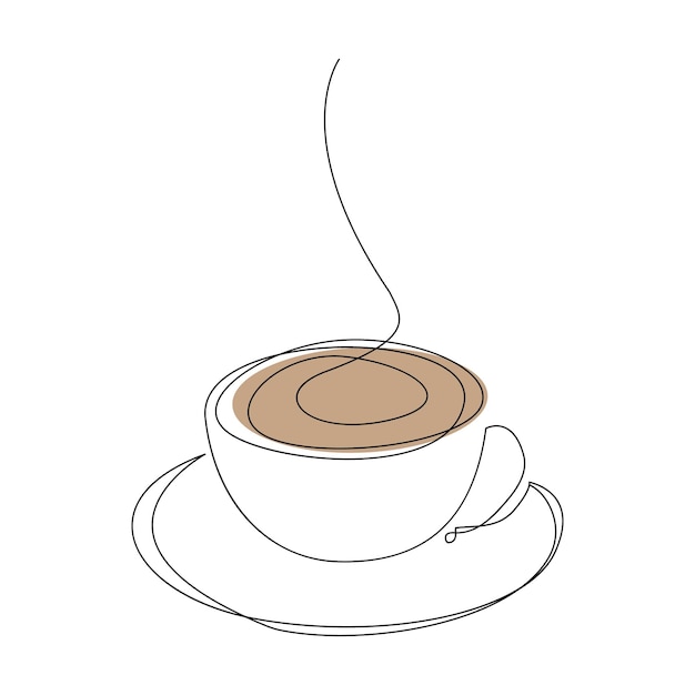 continuous single line hand drawn cup of coffee with steam vector illustration minimalist design