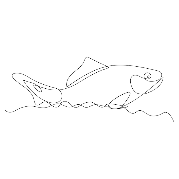 Continuous single one line drawing of fish simple clown fish International world Oceans day vector i