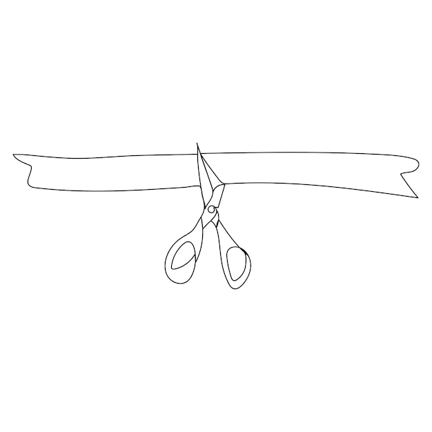 Continuous single One line ribbon banner hand drawn with single line art vector illustration