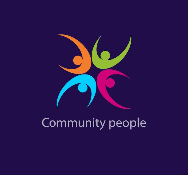 Continuous teamwork and people raising hands, solidarity idea logo. Unique color transitions. people