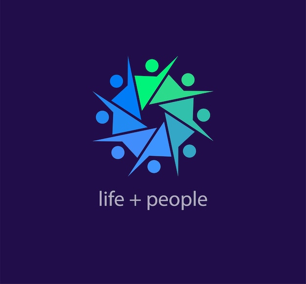 Continuous teamwork and people raising hands, unity idea logo. Unique color transitions. people logo