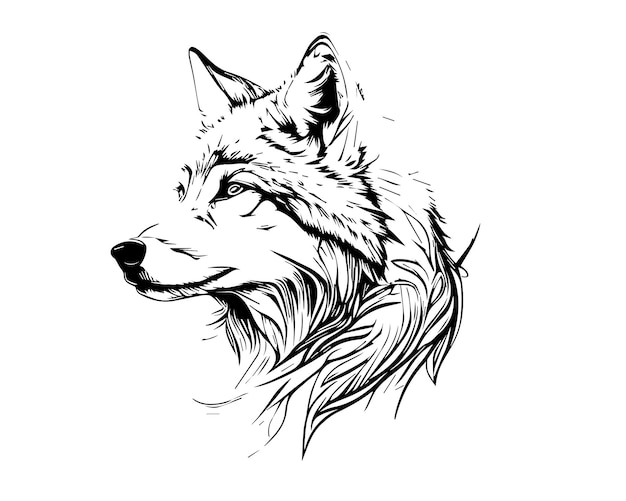 ContohSketch Hand drawn single line art Wolf