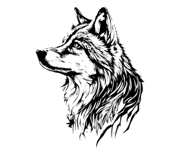 ContohSketch Hand drawn single line art Wolf