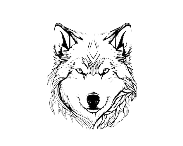 ContohSketch Hand drawn single line art Wolf