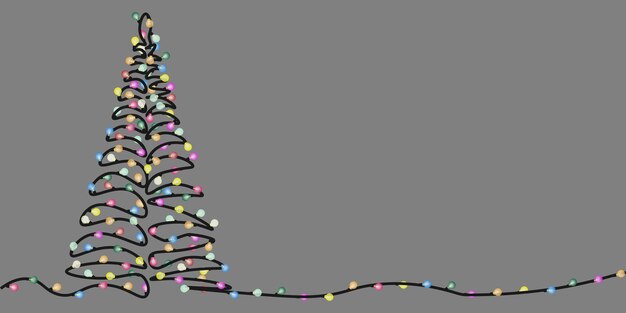 Vector contour christmas tree from garlands on a gray background