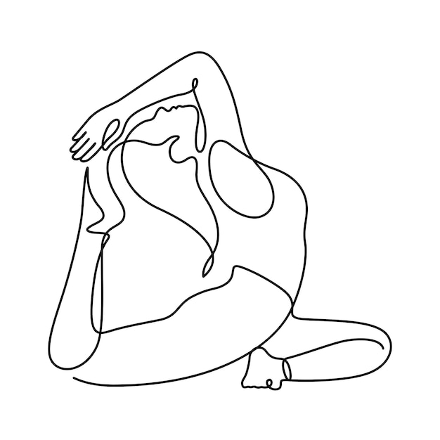 Contour line drawing of woman in yoga pose balancing vector illustration