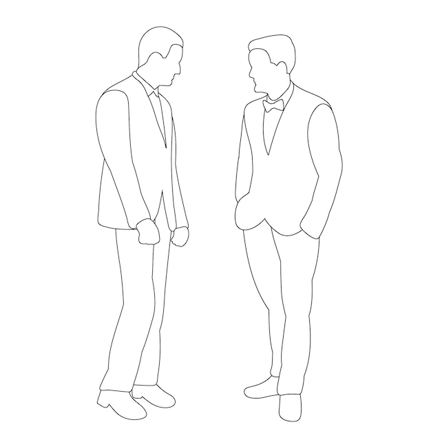 Contour sketch men stand businessmen