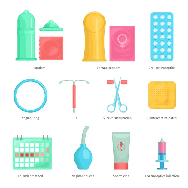 Contraception methods cartoon icons