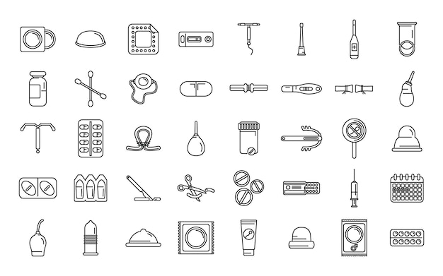 Contraceptives icons set outline vector Birth control