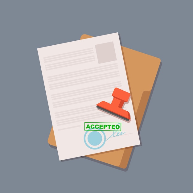 Contract accepted. Office document. Vector illustration isolated on  white