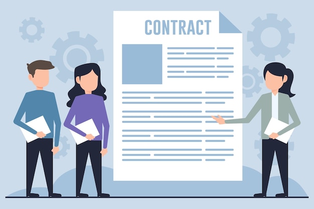 Vector contract concept vector illustration in flat style man and woman signing contract