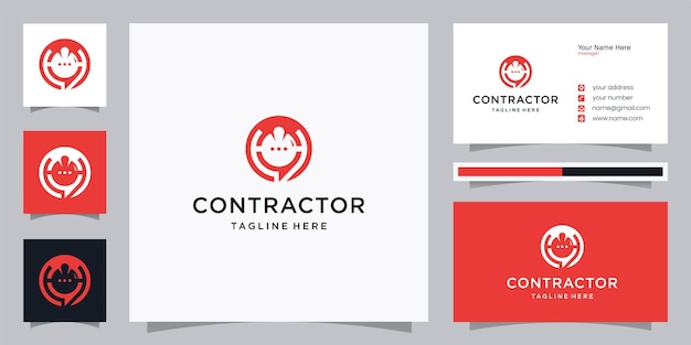 Contractor building and chat logo design template