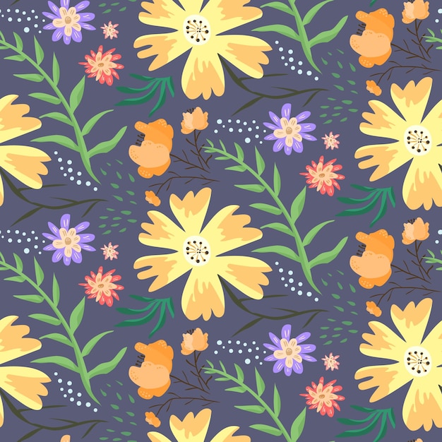 Contrast floral summer pattern with orange flowers