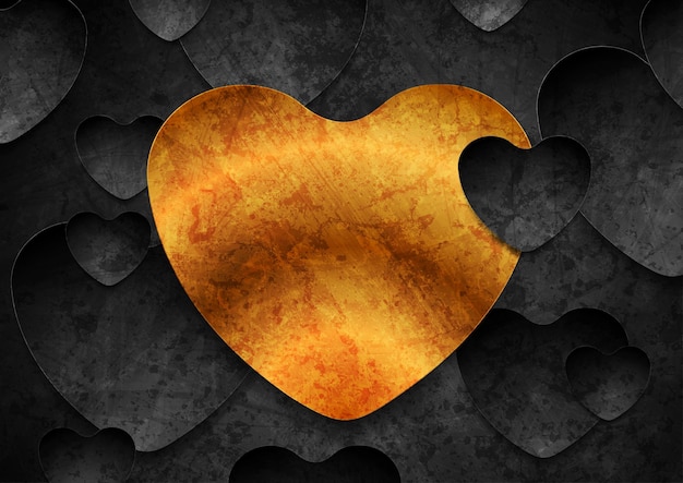 Vector contrast golden and black hearts grunge abstract background