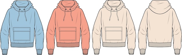 contrast hoodie shirt design  flat technical drawing vector illustration