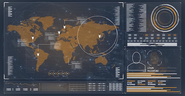 Control Center HUD Terrain view from satellite with futuristic digital interface Radar HUD topogra