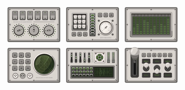 Control panels templates Ui colored set buttons checkboxes frames keypad switches scrollers music amplified systems garish vector set