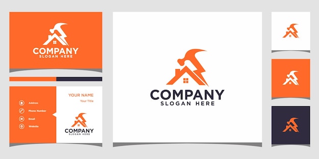 contruction home logo design and business card premium vector Premium Vector