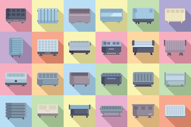 Convector icons set flat vector Radiator bars